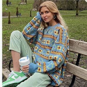 90’s Style Floral Knit Sweater Pullover